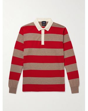 Drake's Striped Merino Wool Polo Shirt - Red