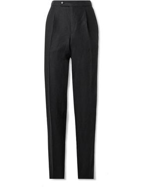 Caruso Straight-Leg Pleated Linen Pants - Black