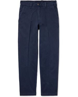 Drake's Straight-Leg Peached Cotton-Twill Pants - Blue