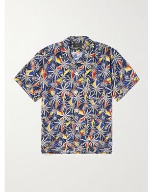 Beams Plus Camp-Collar Printed Cotton-Voile Shirt - Blue