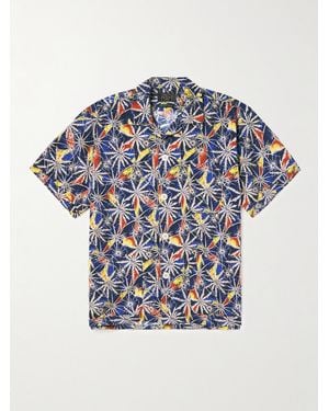 Beams Plus Camp-Collar Printed Cotton-Voile Shirt - Blue