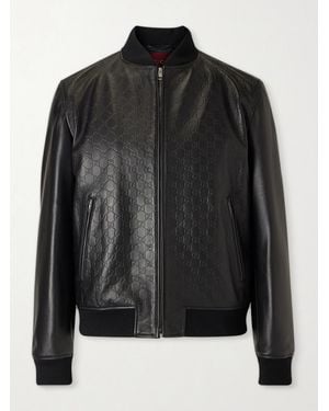 Gucci Logo-Debossed Padded Leather Bomber Jacket - Black