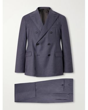 Slowear Double-Breasted Wool Woven Suit - Blue