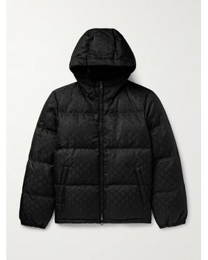 Gucci Quilted Logo-Jacquard Nylon Hooded Down Jacket - Black