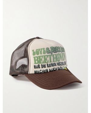 Kapital Love & Peace And Beethoven Printed Neoprene And Mesh Trucker Cap - Brown
