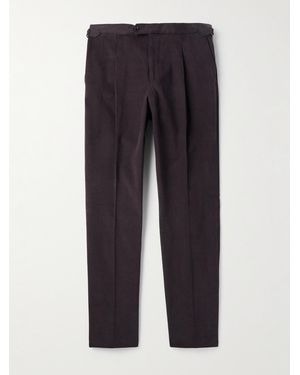 Saman Amel Slim-Fit Pleated Cotton And Linen-Blend Twill Suit Trousers - Brown