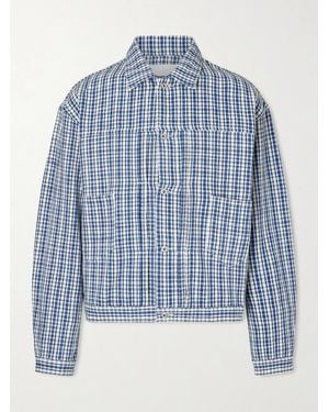 STORY mfg. Sundae Checked Cotton Jacket - Blue