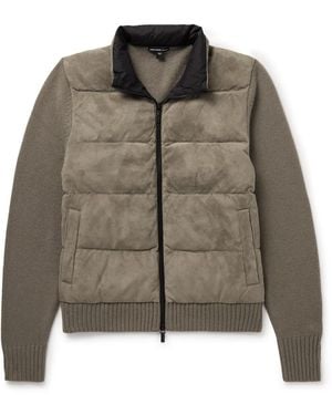 James Perse Shell-Trimmed Paneled Suede And Recycled-Cashmere Jacket - Brown
