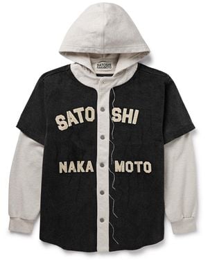 Satoshi Nakamoto Distressed Cotton Jersey-Trimmed Denim Hooded Jacket - Black