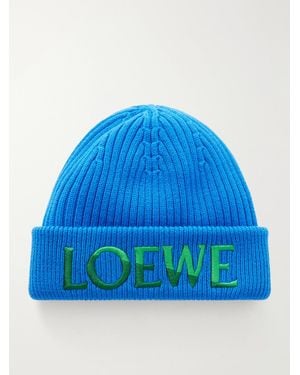 Loewe Logo-Embroidered Wool Beanie - Blue