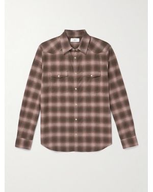 MR P. Checked Organic Cotton-flannel Western Shirt - Brown
