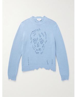 McQueen Distressed Cotton Jumper - Blue