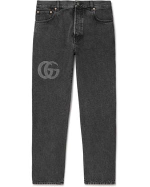 Gucci Tapered Logo-Print Jeans - Gray
