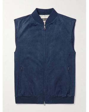 Loro Piana Wool-blend Trimmed Suede Vest - Blue