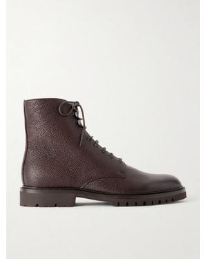 Brunello Cucinelli Shearling-Lined Full-Grain Leather Lace-Up Boots - Brown