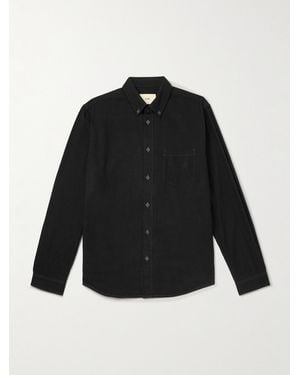 Folk Button Down-Collar Cotton-Flannel Shirt - Black