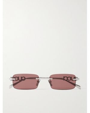 Gucci Rectangular-Frame Rimless-Tone Sunglasses - Pink