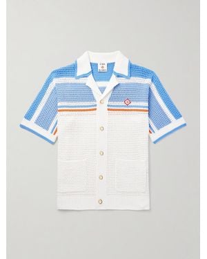 CASABLANCA Camp-collar Logo-appliquéd Crocheted Cotton Shirt - Blue