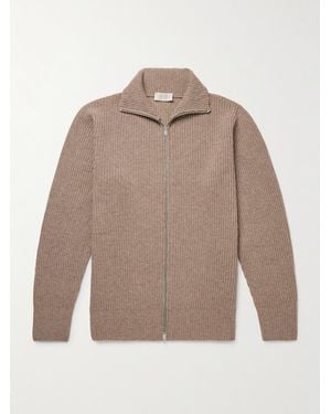 John Smedley Mallam Ribbed Recycled-Cashmere And Merino Wool-Blend Zip-Up Cardigan - Natural