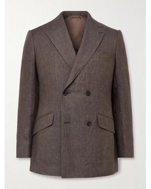 Kingsman Double-Breasted Linen Suit Jacket - Braun