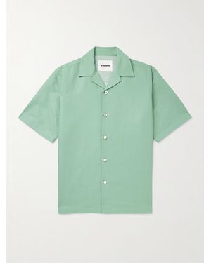 Jil Sander Camp-Collar Linen And Cotton-Blend Drill Overshirt - Green