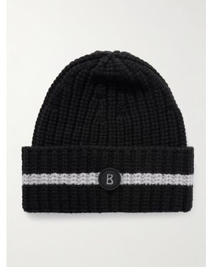 Bogner Kilian Logo-Appliquéd Striped Ribbed Cashmere Ski Beanie - Black