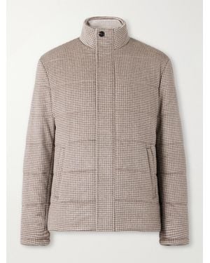 N.Peal Cashmere Quilted Houndstooth Cashmere Jacket - Natural