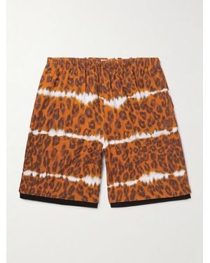 Acne Studios Rong Straight-Leg Mesh-Trimmed Leopard-Print Herringbone Cotton-Blend Shorts - Brown