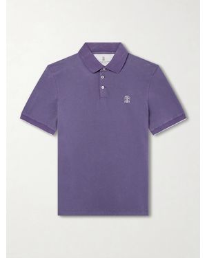 Brunello Cucinelli Logo-Print Cotton-Piqué Polo Shirt - Purple