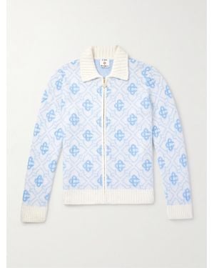 CASABLANCA Jacquard-knit Zip-up Cardigan - Blue