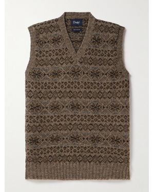 Drake's Fair Isle Wool Jumper Vest - Brown