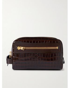 Tom Ford Croc-effect Leather Wash Bag - Brown