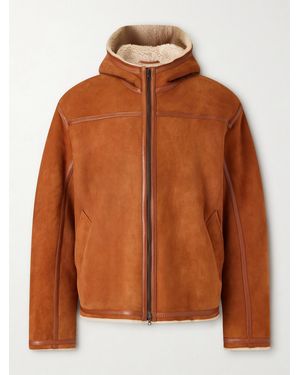 The Elder Statesman Leather-Trimmed Shearling Hooded Jacket - Brown