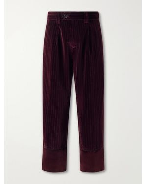 Enfants Riches Deprimes Tapered Pleated Striped Cotton-Velvet Trousers - Purple
