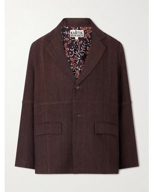 Kartik Research Rabari Embroidered Linen Suit Jacket - Brown