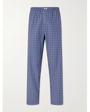 Tekla Straight-Leg Checked Organic Cotton-Poplin Pajama Pants - Blue
