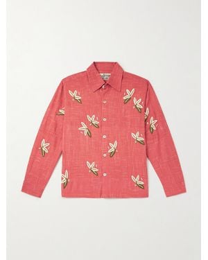 Kartik Research Box Embellished Embroidered Cotton Shirt - Rosso