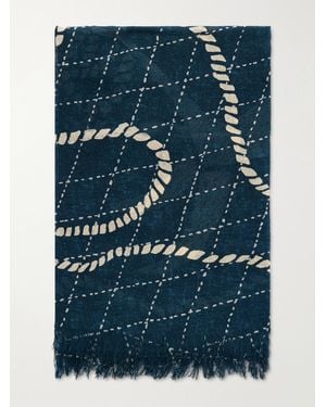 Kapital Frayed Printed Gauze Scarf - Blue
