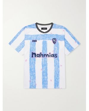 NAHMIAS Scribble Logo-Print Striped Jersey T-Shirt - Blue