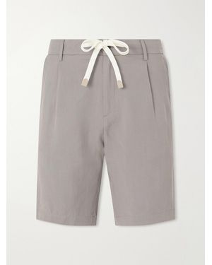 Eleventy Wide-leg Lyocell And Linen-blend Twill Shorts - Gray