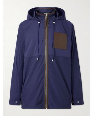 Loewe Paula's Ibiza Logo-Debossed Leather-Trimmed Ripstop Hooded Jacket - Blue