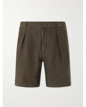 MR P. Straight-Leg Pleated Linen Shorts - Green