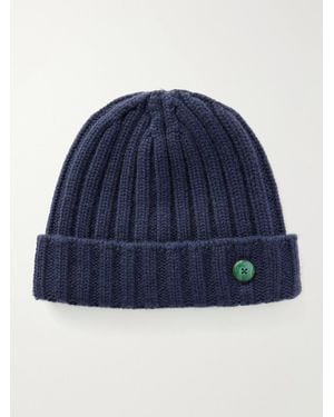 God's True Cashmere Malachite-Embellished Ribbed Cashmere Beanie - Blue