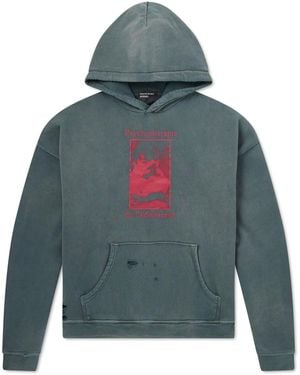 Enfants Riches Deprimes Psychothérapie De L'Adolescent Printed Distressed Cotton-Jersey Hoodie - Blue