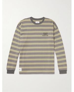 WTAPS Logo-Embroidered Striped Cotton-Jersey T-Shirt - Green
