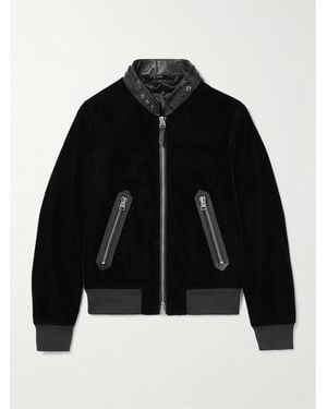 Tom Ford Full-Grain Leather-Trimmed Velvet Bomber Jacket - Black