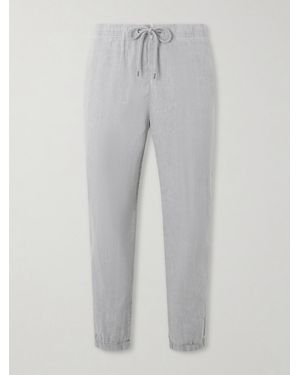 James Perse Straight-Leg Linen-Blend Canvas Drawstring Trousers - Grey