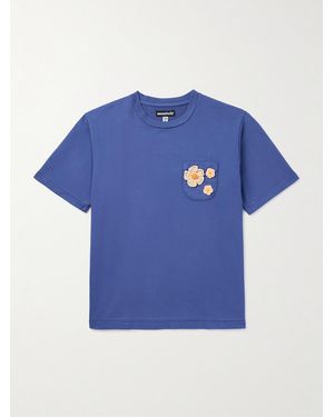 Monitaly Crochet-Trimmed Cotton-Jersey T-Shirt - Blue