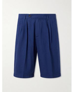 Massimo Alba Cliff Straight-Leg Pleated Cotton Bermuda Shorts - Blue