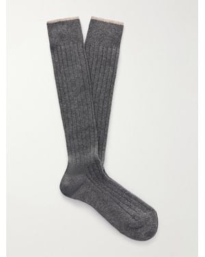 Brunello Cucinelli Ribbed Cashmere Socks - Gray